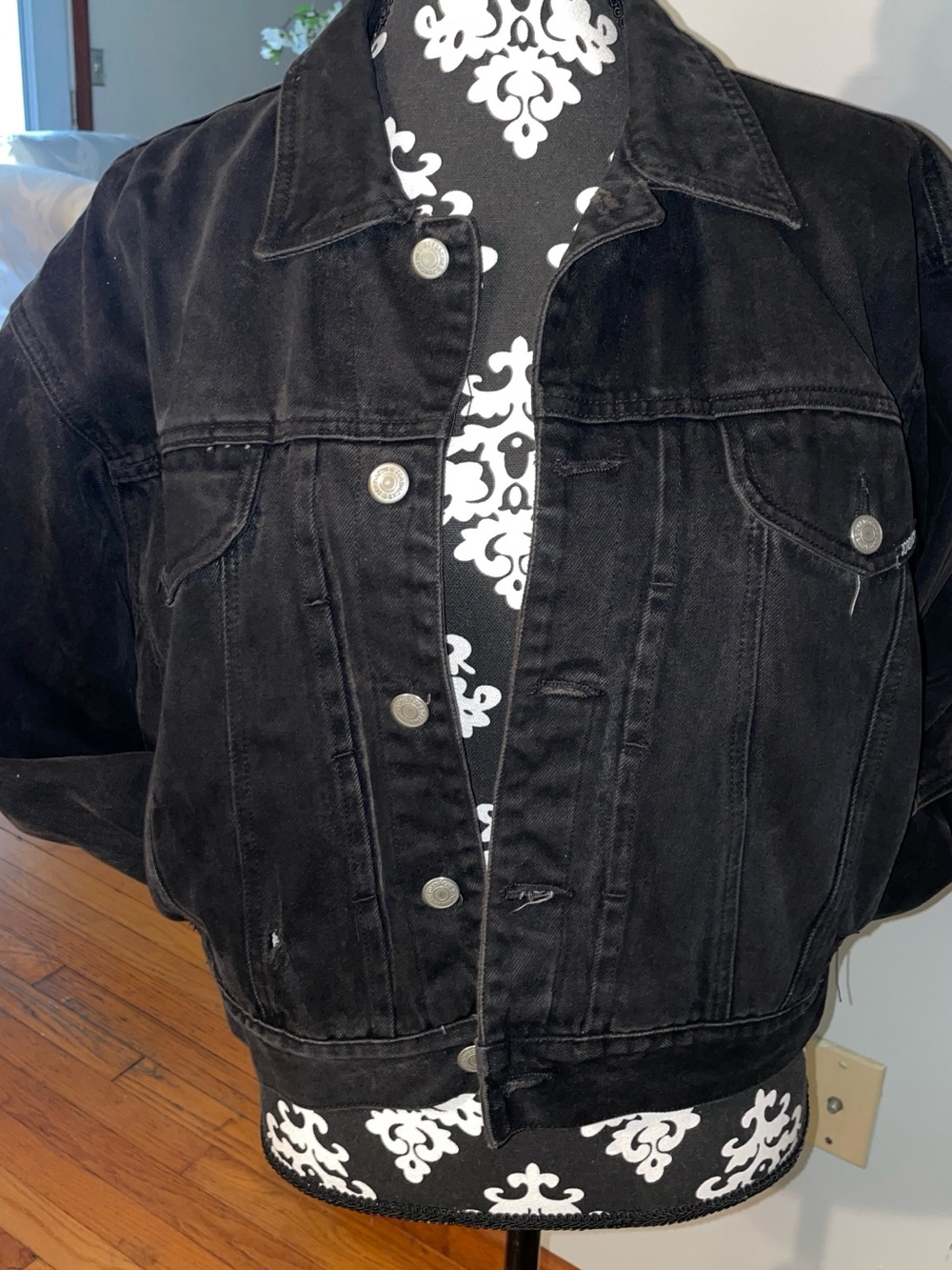 Jordache Upcycled Black Denim Jacket with graphic